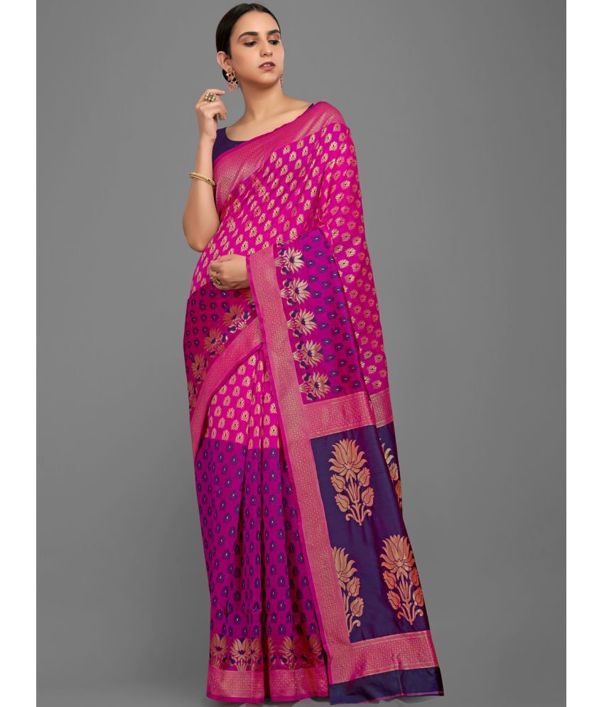     			Aarrah Silk Blend Printed Saree With Blouse Piece - Pink ( Pack of 1 )