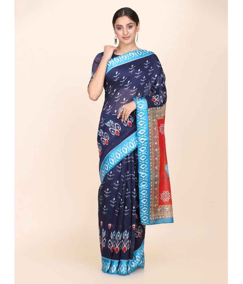     			Aarrah Silk Blend Printed Saree With Blouse Piece - Blue ( Pack of 1 )