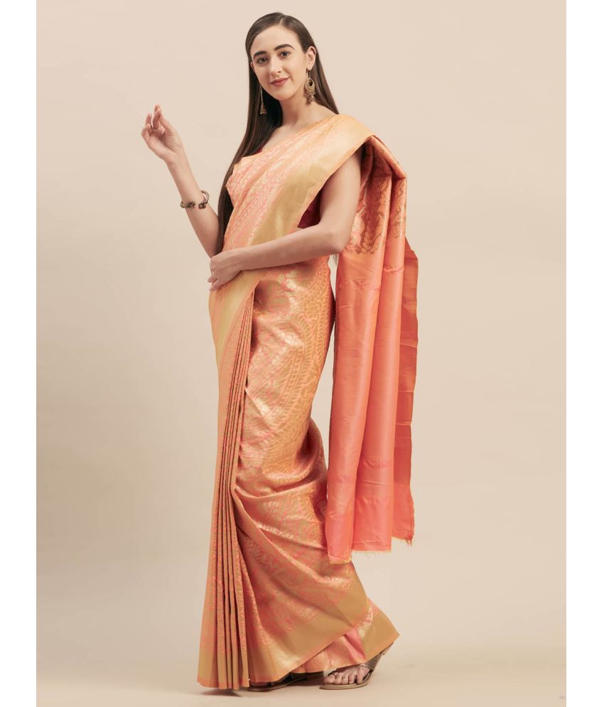    			Aarrah Silk Blend Woven Saree With Blouse Piece - Peach ( Pack of 1 )