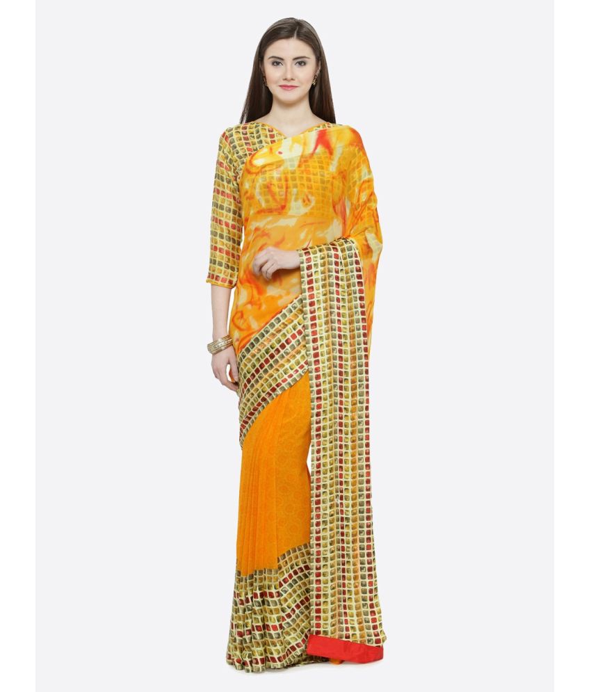     			Aarrah Silk Printed Saree With Blouse Piece - Yellow ( Pack of 1 )