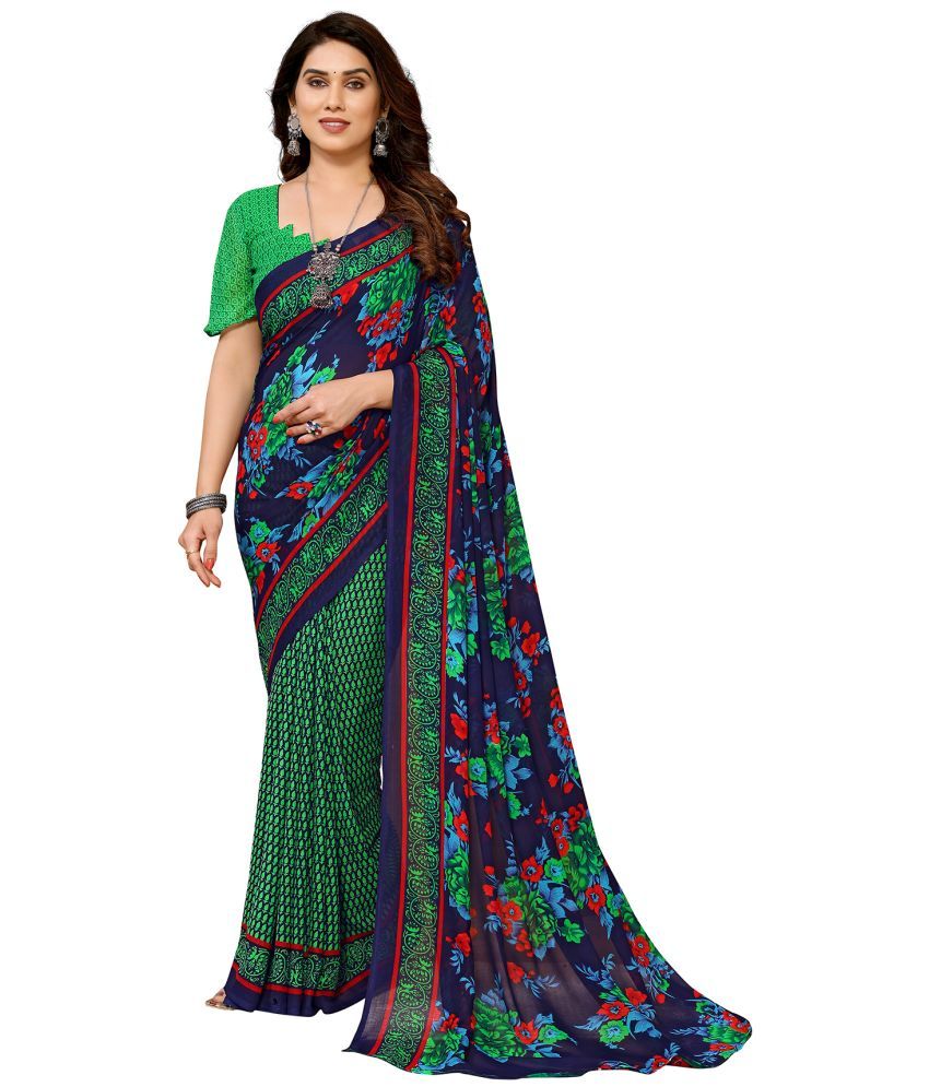     			Anand Georgette Printed Saree With Blouse Piece - Green ( Pack of 1 )