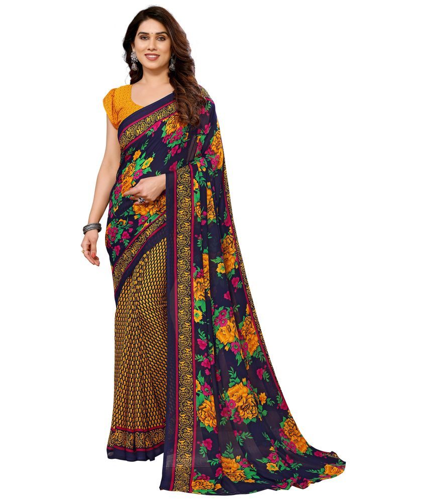     			Anand Georgette Printed Saree With Blouse Piece - Yellow ( Pack of 1 )