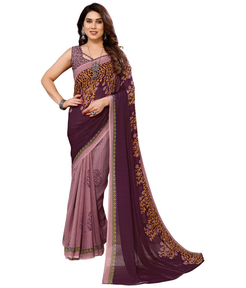     			Anand Georgette Printed Saree With Blouse Piece - Purple ( Pack of 1 )