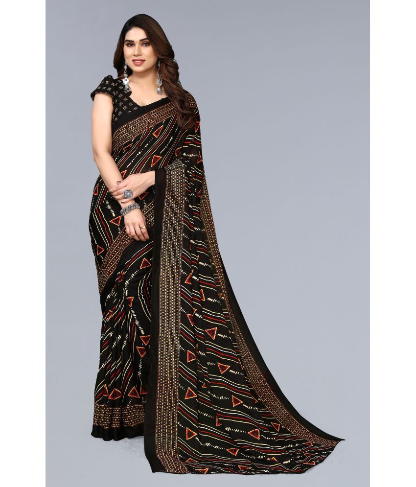     			Anand Georgette Printed Saree With Blouse Piece - Black ( Pack of 1 )