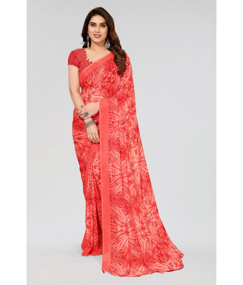     			Anand Georgette Printed Saree With Blouse Piece - Red ( Pack of 1 )