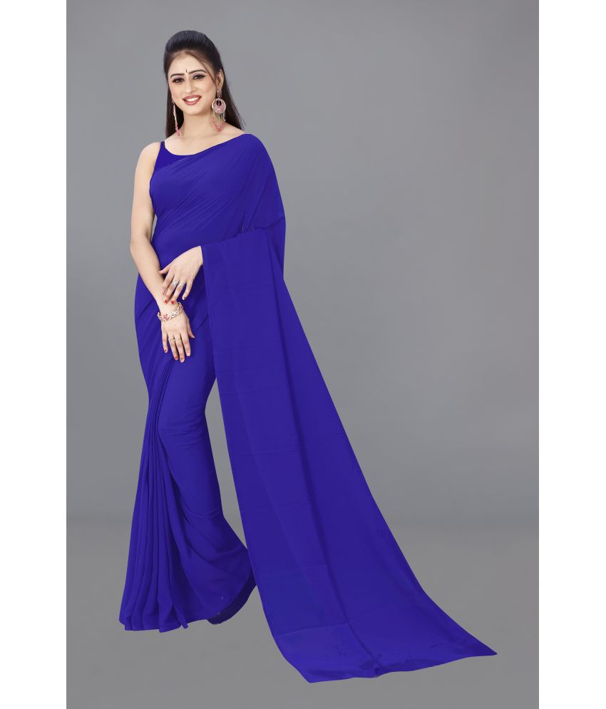     			Kashvi Sarees Georgette Solid Saree With Blouse Piece - Blue ( Pack of 1 )
