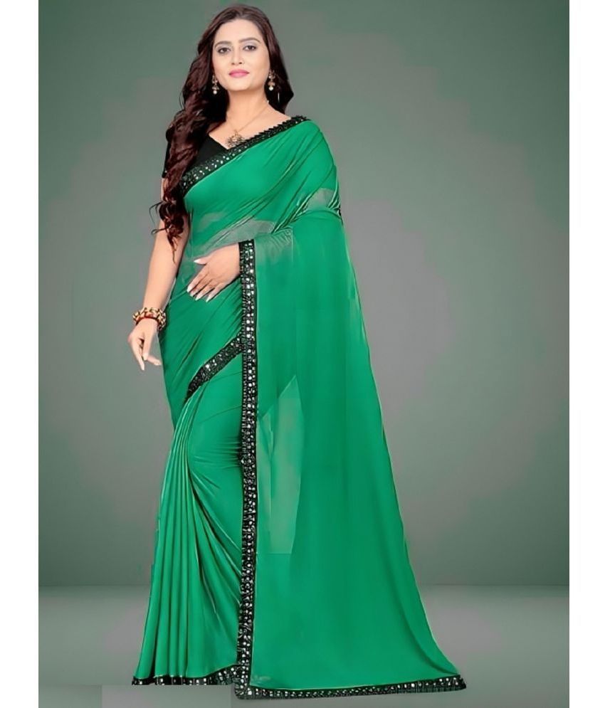     			Apnisha Lycra Solid Saree With Blouse Piece - Green ( Pack of 1 )
