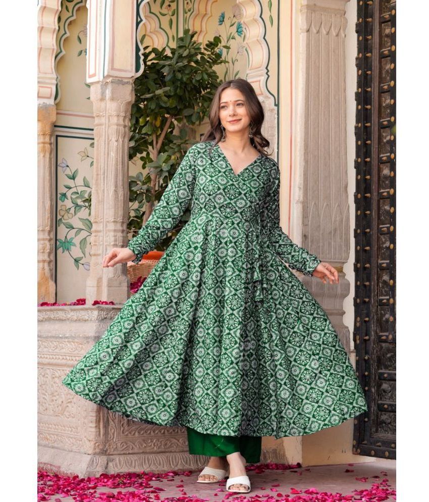    			Estela Rayon Printed Kurti With Palazzo Women's Stitched Salwar Suit - Green ( Pack of 1 )