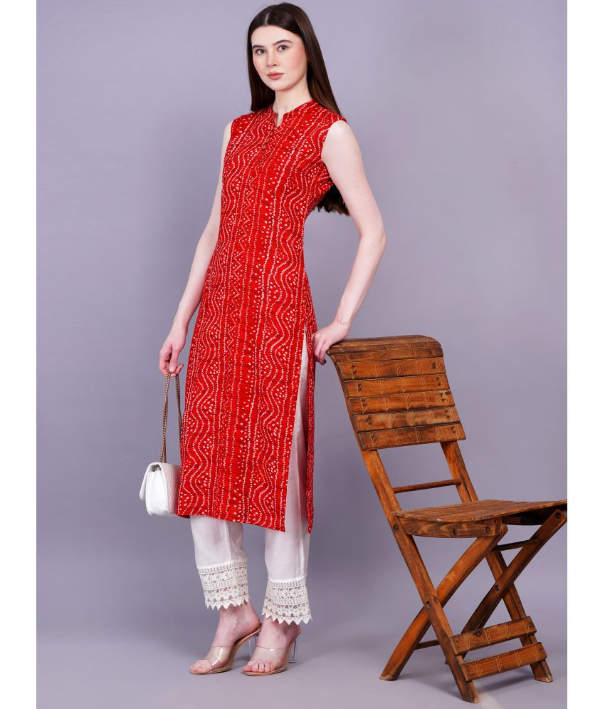     			HIGHLIGHT FASHION EXPORT Rayon Printed Straight Women's Kurti - Red ( Pack of 1 )
