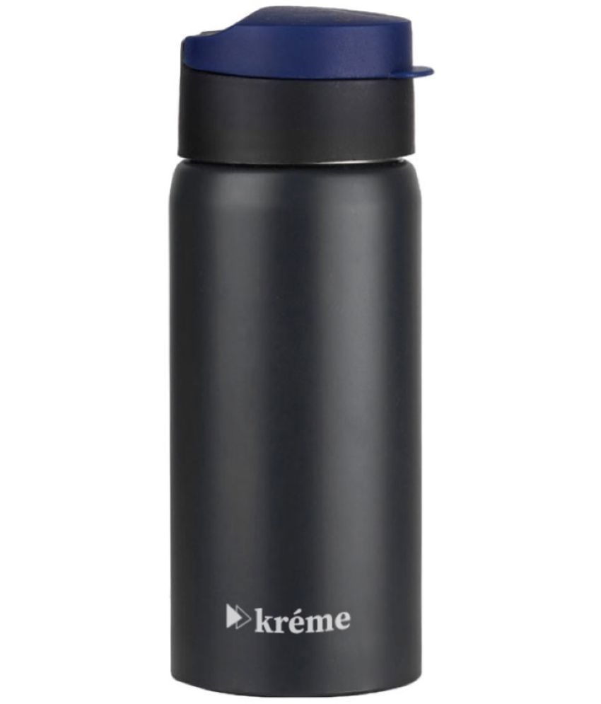     			KREME Kreme 400 ml Bottle (Pack of 6, Steel) Black Steel Sipper Water Bottle 400 mL ( Set of 6 )