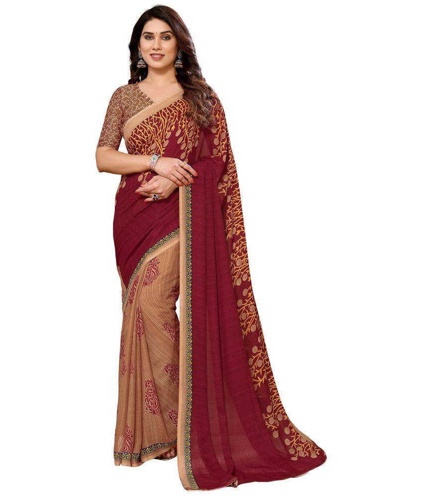     			Kashvi Sarees Georgette Printed Saree With Blouse Piece - Maroon ( Pack of 1 )