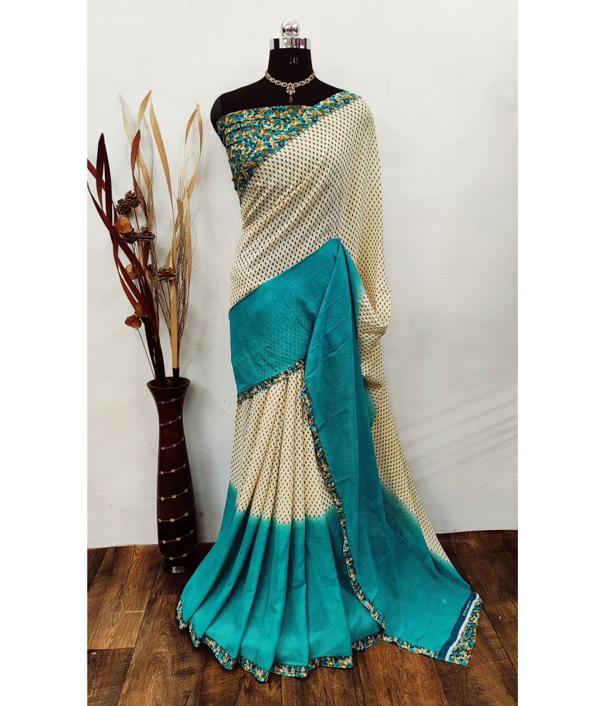     			Kashvi Sarees Georgette Printed Saree With Blouse Piece - Blue ( Pack of 1 )