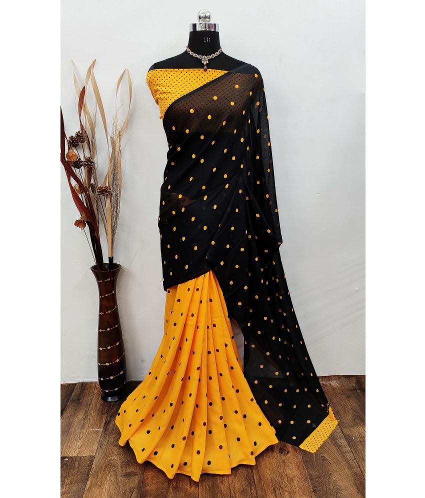     			Kashvi Sarees Georgette Printed Saree With Blouse Piece - Yellow ( Pack of 1 )