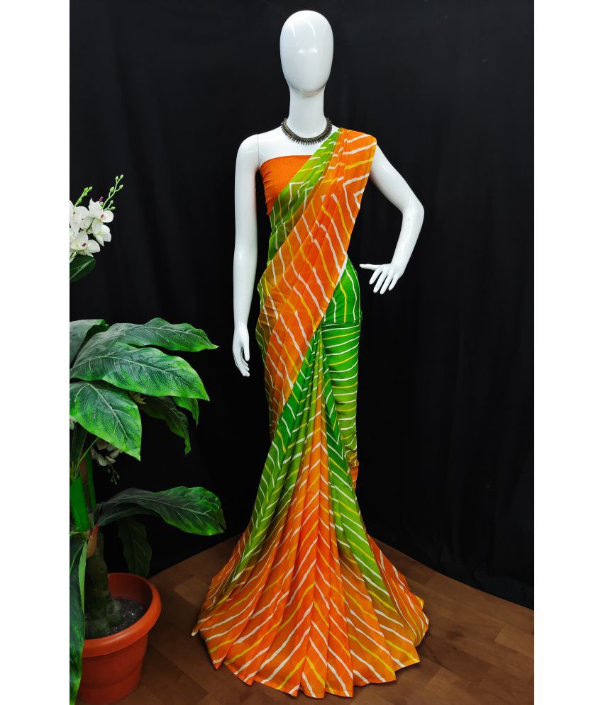     			Kashvi Sarees Georgette Printed Saree With Blouse Piece - Orange ( Pack of 1 )