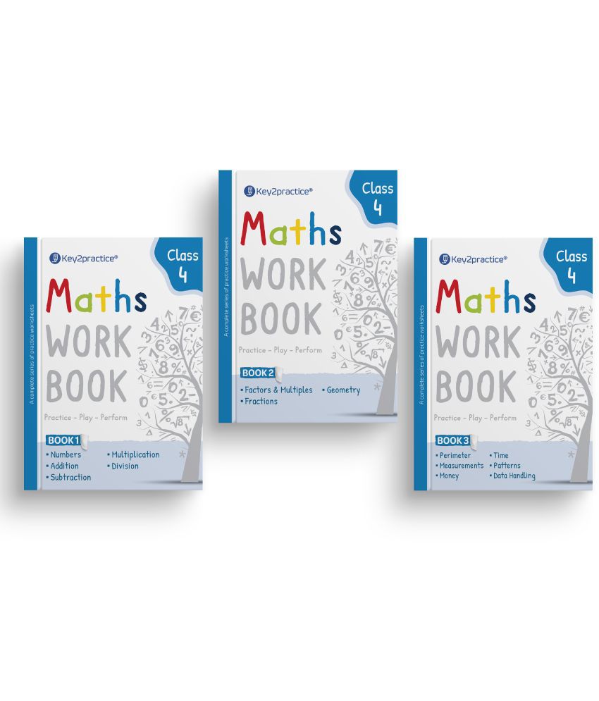     			Key2Practice Maths Workbook For Class 4 (Set of 3) : Combo of (Numbers, Addition, Subtraction, Multiplication, Division, Factors & Multiples, Fraction