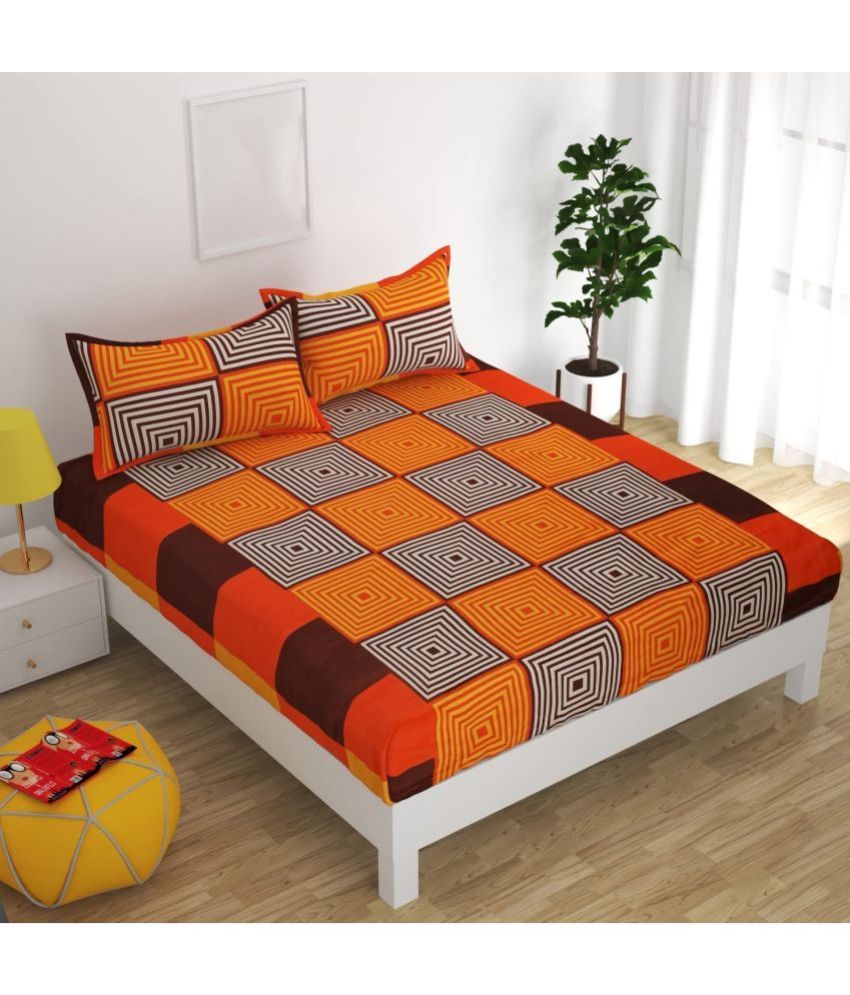     			Modefe Poly Cotton Abstract 1 Double Bedsheet with 2 Pillow Covers - Orange