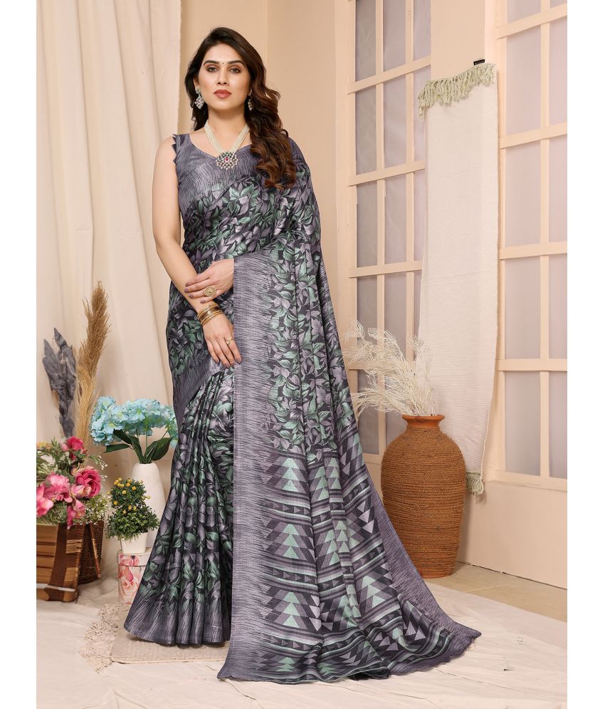     			Rangita Cotton Printed Saree With Blouse Piece - Dark Grey ( Pack of 1 )