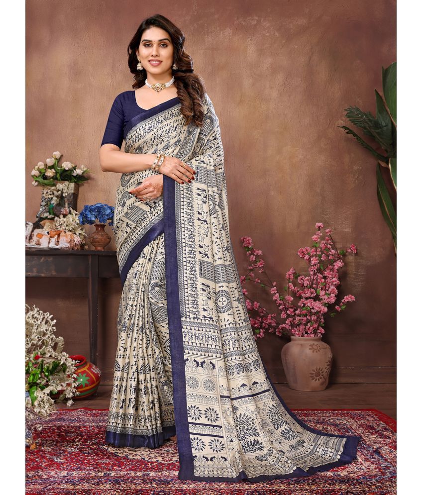     			Rangita Cotton Printed Saree With Blouse Piece - Blue ( Pack of 1 )