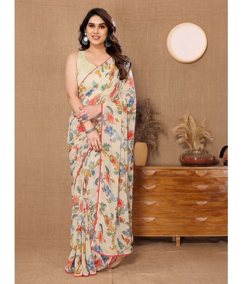     			Rangita Ready To Wear Stitched Georgette Printed Saree With Blouse Piece - Beige