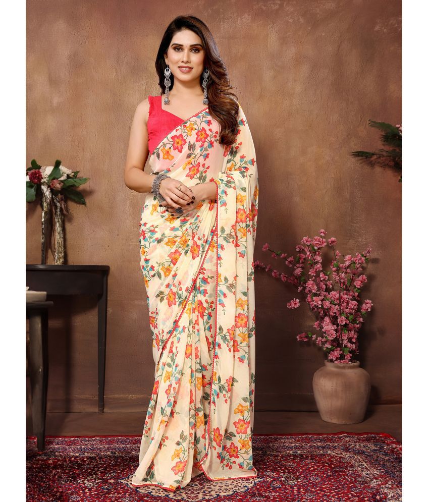     			Rangita Ready To Wear Stitched Georgette Printed Saree With Blouse Piece - Beige