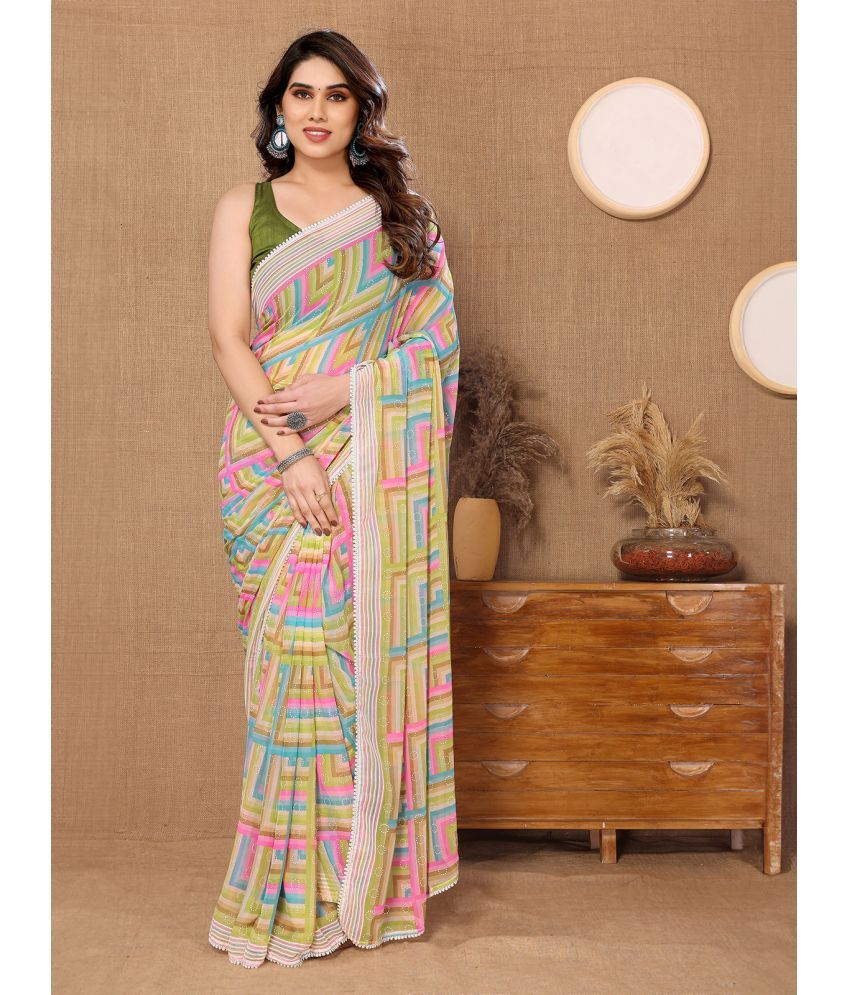     			Rangita Ready To Wear Stitched Georgette Printed Saree With Blouse Piece - Green