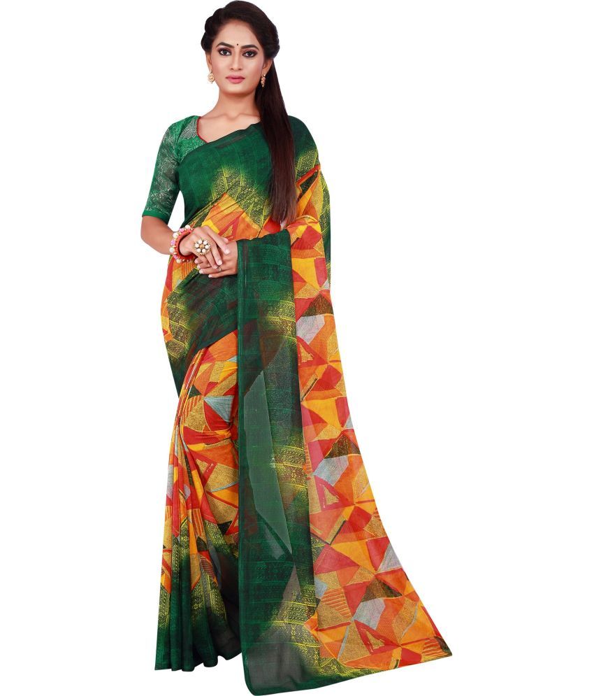     			Saadhvi Art Silk Printed Saree With Blouse Piece - Yellow ( Pack of 1 )