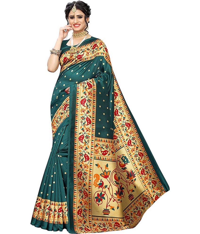     			Saadhvi Art Silk Printed Saree With Blouse Piece - Blue ( Pack of 1 )