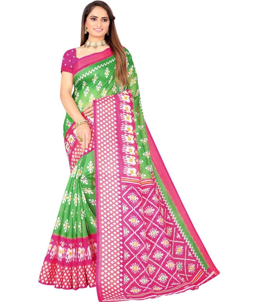     			Saadhvi Art Silk Printed Saree With Blouse Piece - Green ( Pack of 1 )