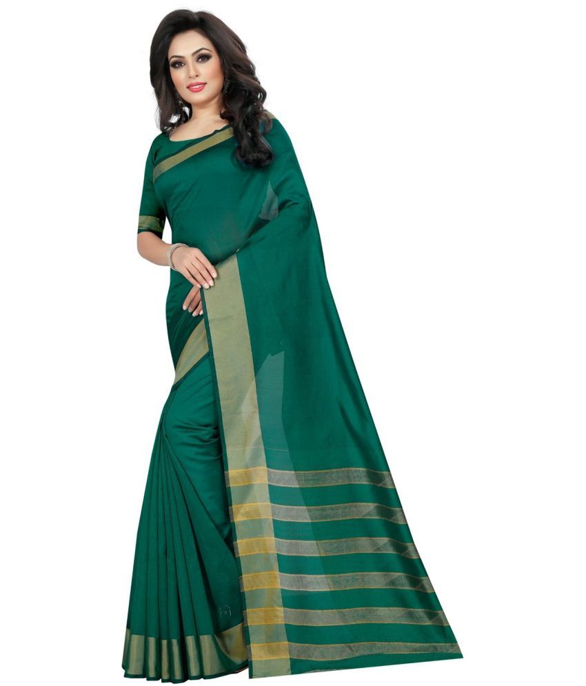     			Saadhvi Cotton Silk Printed Saree With Blouse Piece - Green ( Pack of 1 )