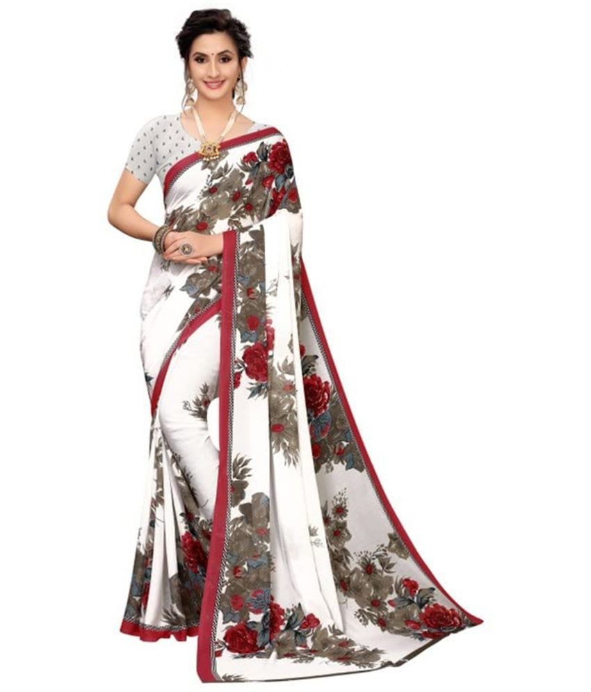     			Saadhvi Cotton Silk Printed Saree With Blouse Piece - White ( Pack of 1 )