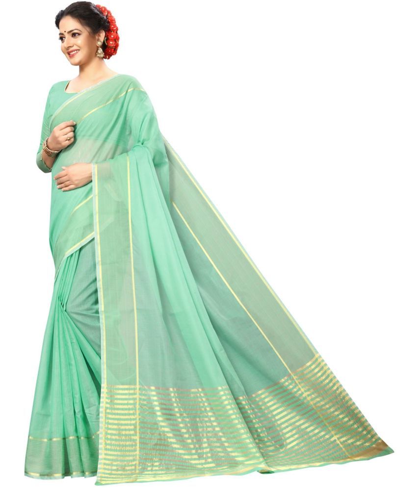     			Saadhvi Cotton Silk Printed Saree With Blouse Piece - Light Green ( Pack of 1 )