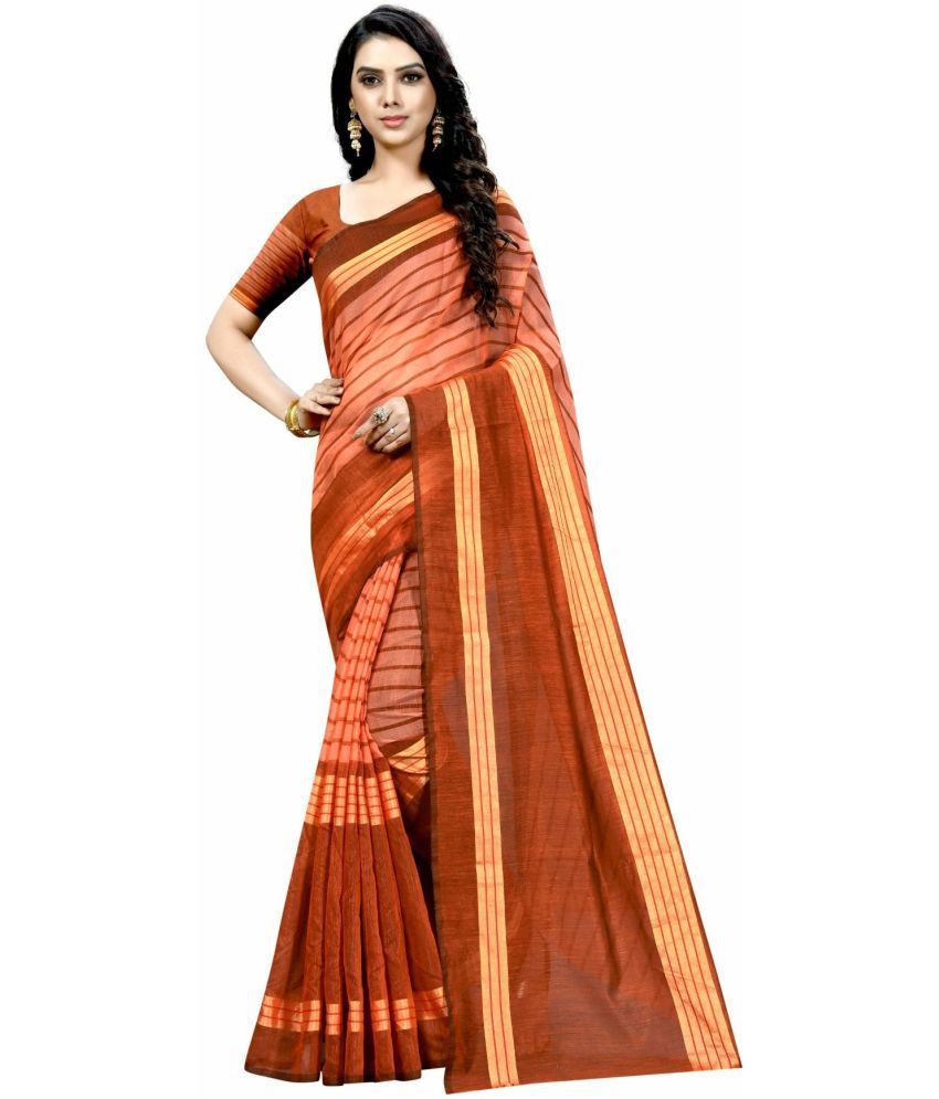     			Saadhvi Cotton Silk Printed Saree With Blouse Piece - Orange ( Pack of 1 )
