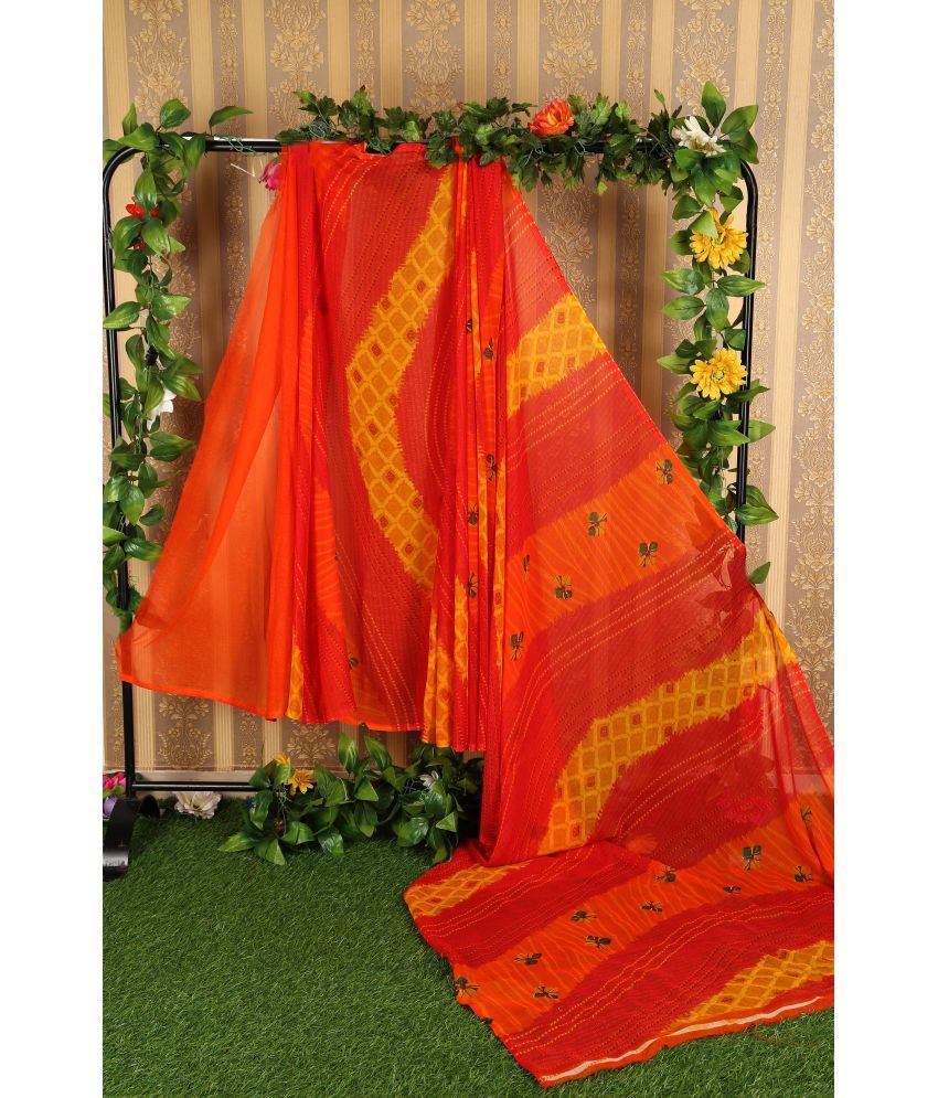     			Saadhvi Georgette Printed Saree With Blouse Piece - Orange ( Pack of 1 )