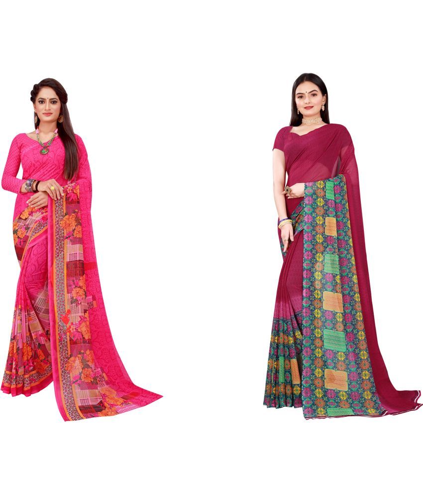     			Saadhvi Georgette Printed Saree With Blouse Piece - Multicolour ( Pack of 2 )