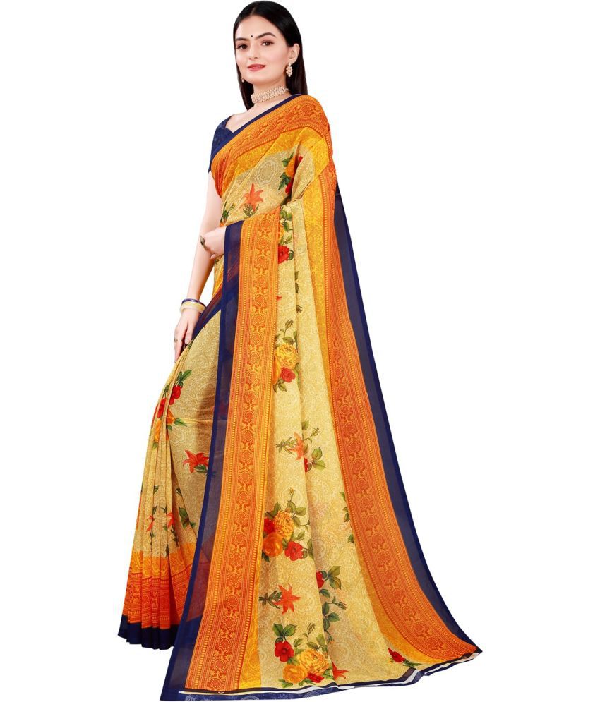     			Saadhvi Georgette Printed Saree With Blouse Piece - Orange ( Pack of 1 )