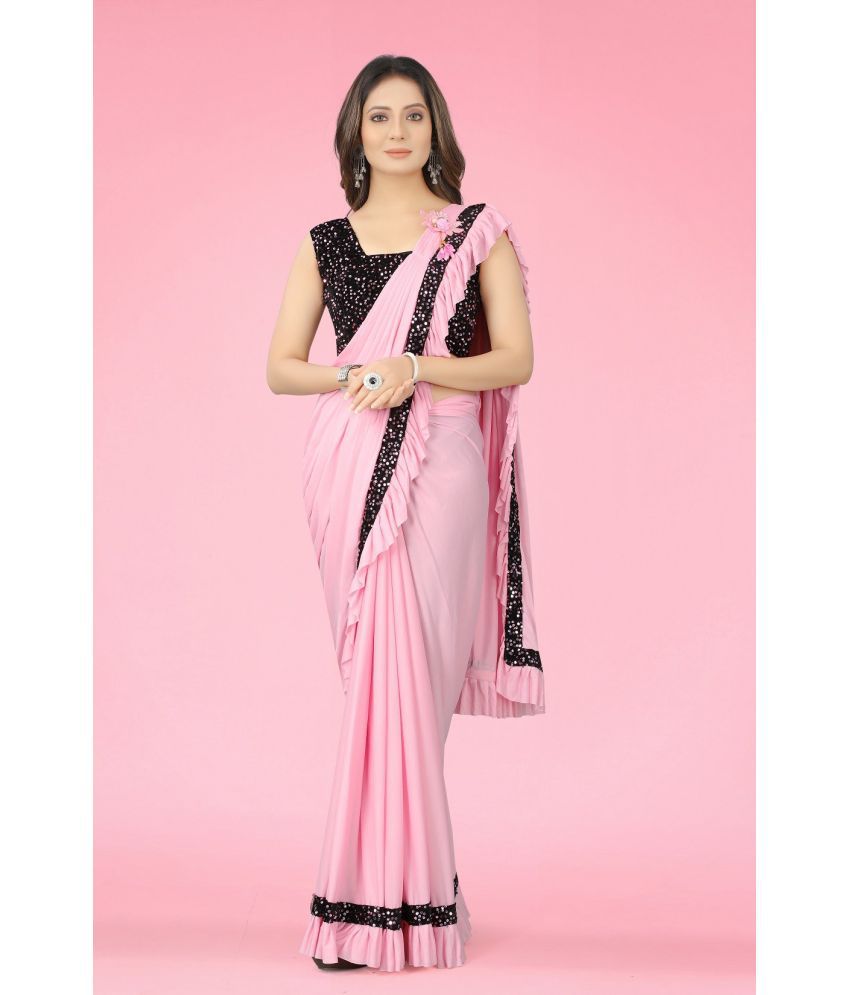     			Saadhvi Net Printed Saree With Blouse Piece - Pink ( Pack of 1 )