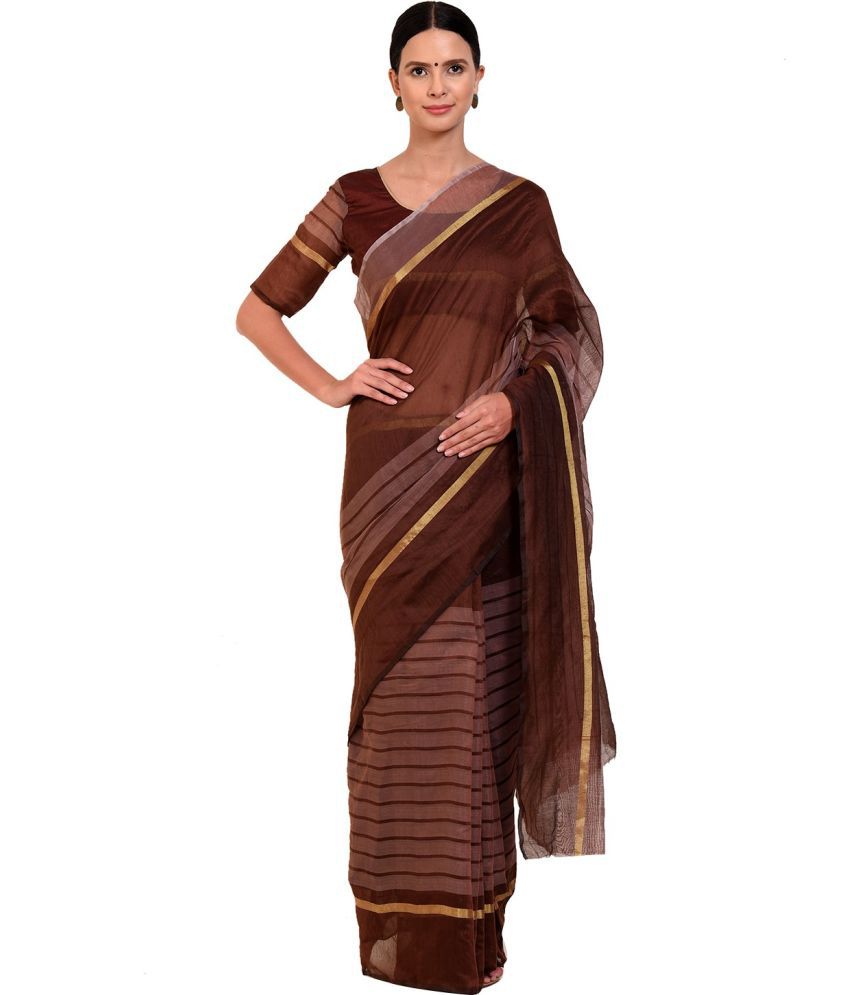     			Saadhvi Silk Blend Printed Saree With Blouse Piece - Brown ( Pack of 1 )