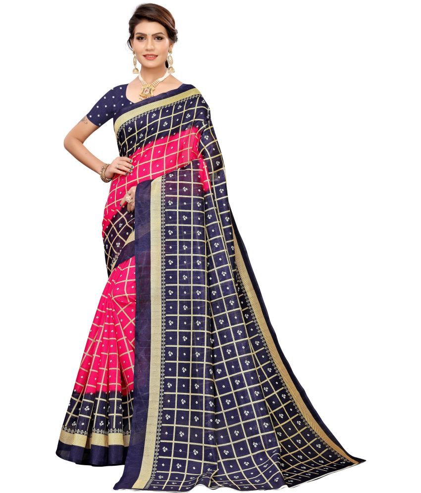     			Saadhvi Silk Blend Printed Saree With Blouse Piece - Pink ( Pack of 1 )