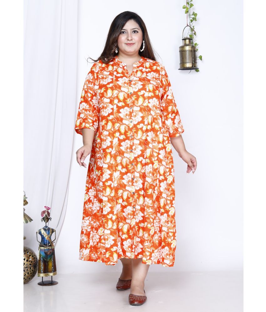     			Swasti Cotton Blend Printed Flared Women's Kurti - Orange ( Pack of 1 )