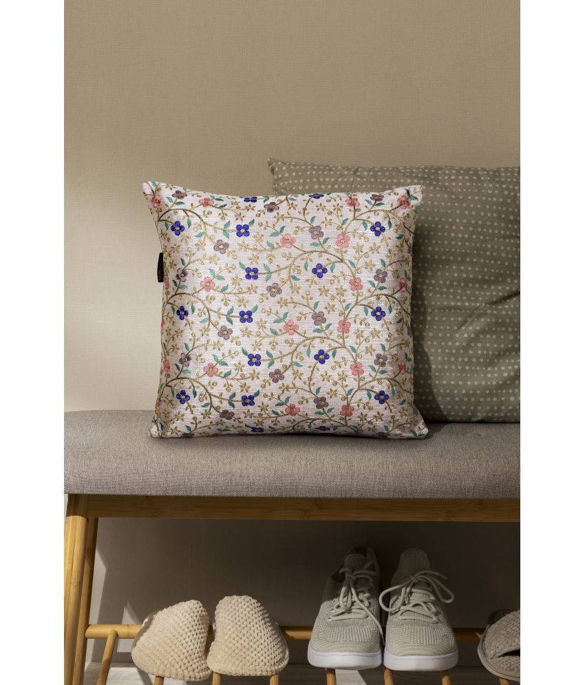     			mezposh Set of 1 Silk Floral Square Cushion Cover (40X40)cm - Cream