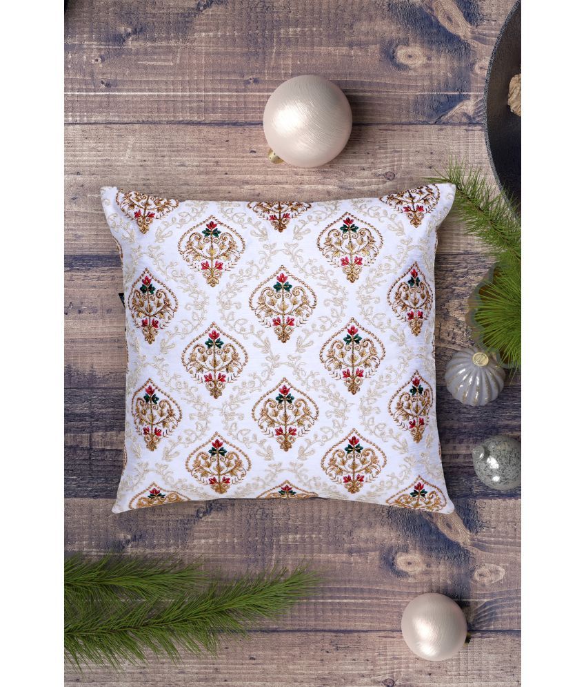     			mezposh Set of 1 Silk Thread Work Square Cushion Cover (40X40)cm - White