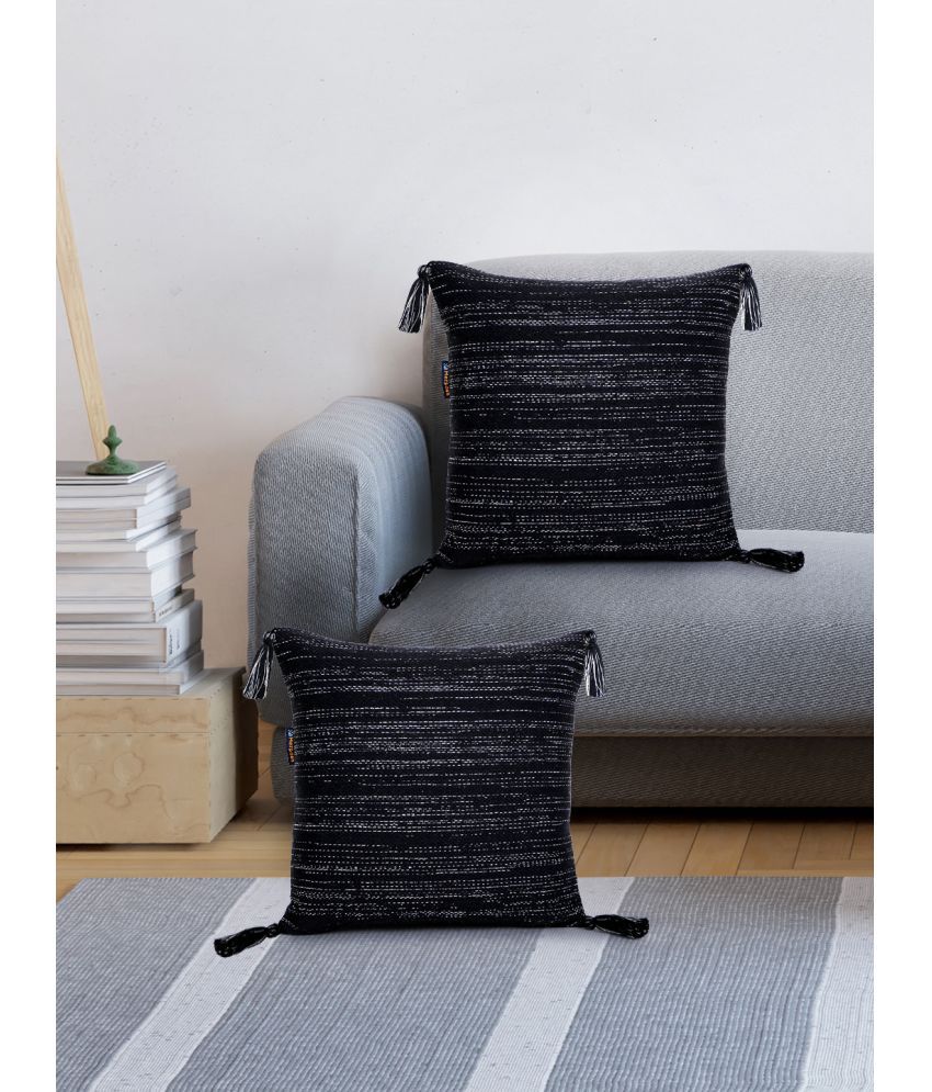    			mezposh Set of 2 Jacquard Horizontal Striped Square Cushion Cover (40X40)cm - Black