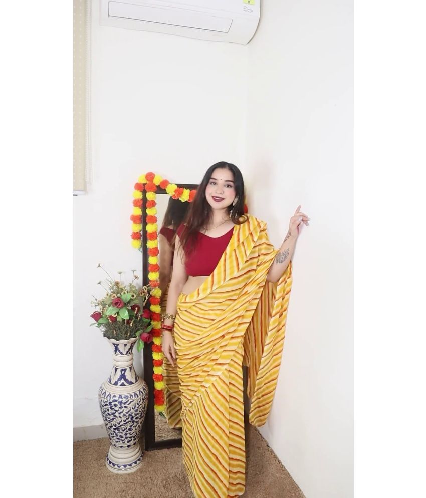     			ANAND SAREES Georgette Printed Saree Without Blouse Piece - Yellow ( Pack of 1 )