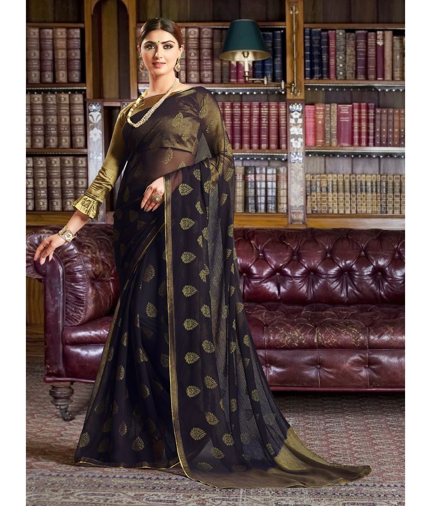    			Aarrah Brasso Printed Saree With Blouse Piece - Black ( Pack of 1 )