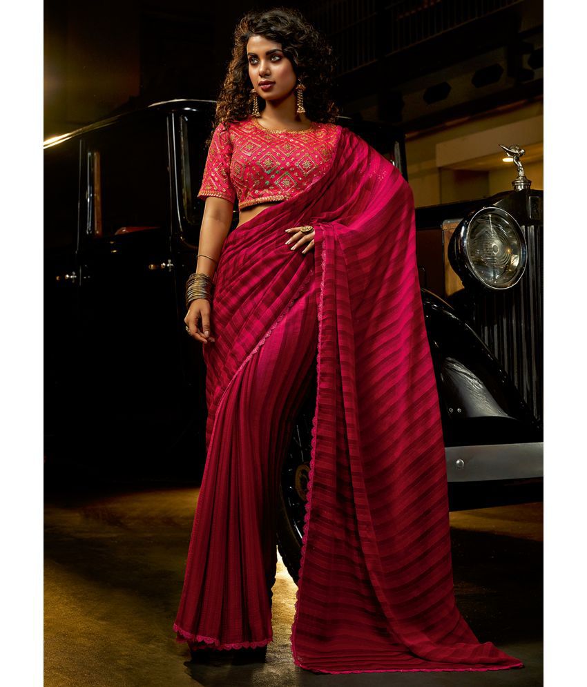     			Aarrah Chiffon Solid Saree With Blouse Piece - Pink ( Pack of 1 )