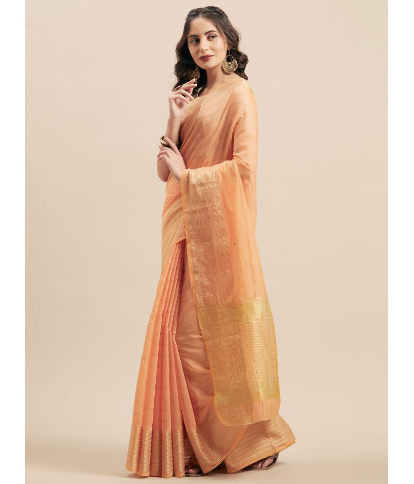    			Aarrah Cotton Woven Saree With Blouse Piece - Peach ( Pack of 1 )