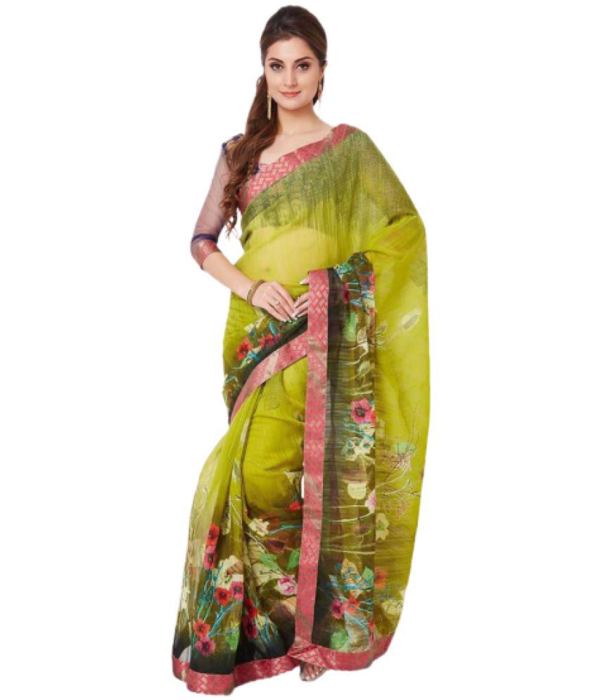     			Aarrah Georgette Printed Saree With Blouse Piece - Olive ( Pack of 1 )