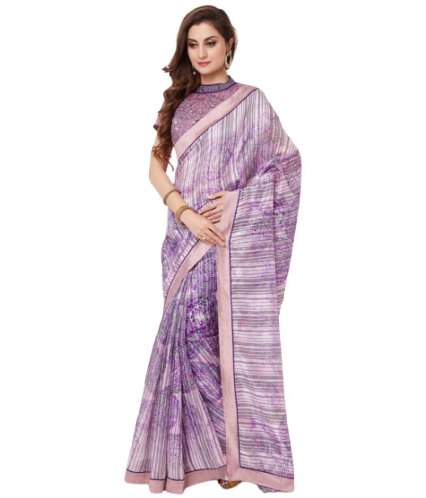     			Aarrah Georgette Printed Saree With Blouse Piece - Purple ( Pack of 1 )