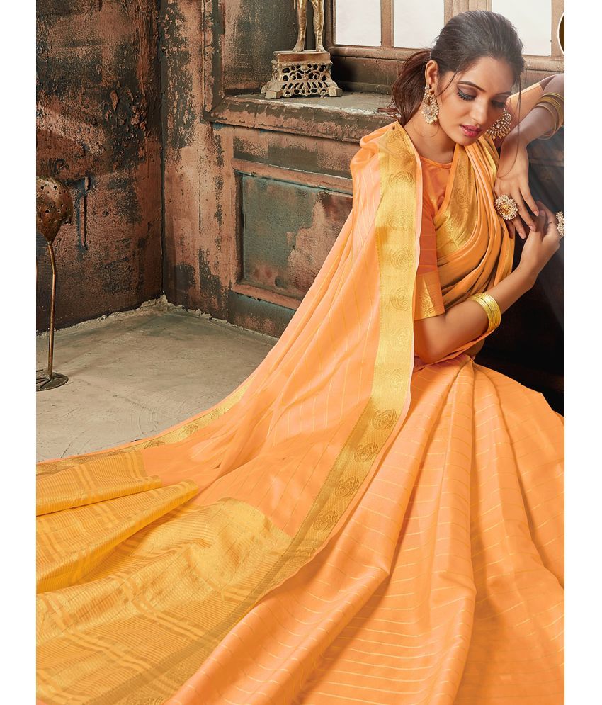     			Aarrah Silk Blend Embellished Saree With Blouse Piece - Peach ( Pack of 1 )