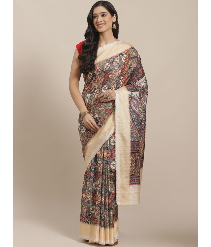     			Aarrah Silk Blend Printed Saree With Blouse Piece - Multicolor ( Pack of 1 )